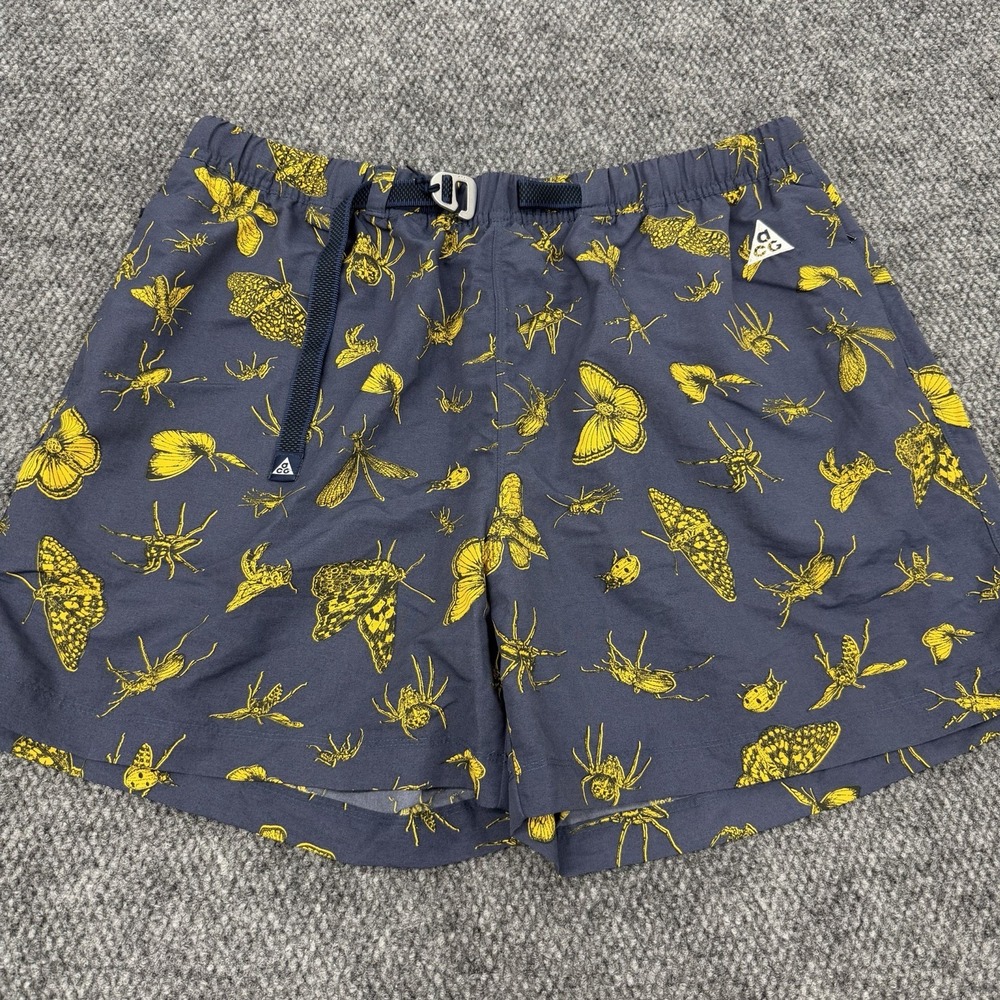 Nike ACG Trail Shorts Belted Mens XXL 2XL Navy Gold Insect Bug Print DR5735-437